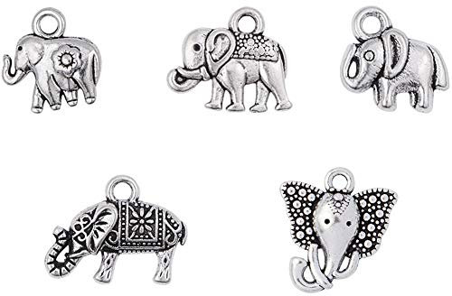 PandaHall 100 stücke 5 Arten Antike Silberne Tibetische Legierung Tier Elefant Charms Anhänger Glücksperlen Charme für DIY Armband Halskette Schmuck Machen