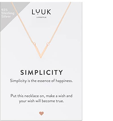 LUUK LIFESTYLE Collana in argento sterling 925, 50cm, con ciondolo iniziale nome V e biglietto regalo SIMPLICITY, portafortuna, regolabile, rosa