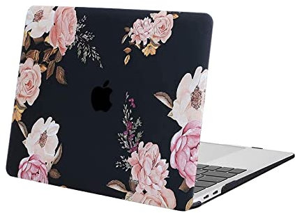 MOSISO Hülle Kompatibel mit MacBook Air 13 Zoll 2022 2021 2020 2019 2018 A2337 M1 A2179 A1932 Retina Display Touch ID, Plastik Pfingstrose Hartschale Case, Schwarz