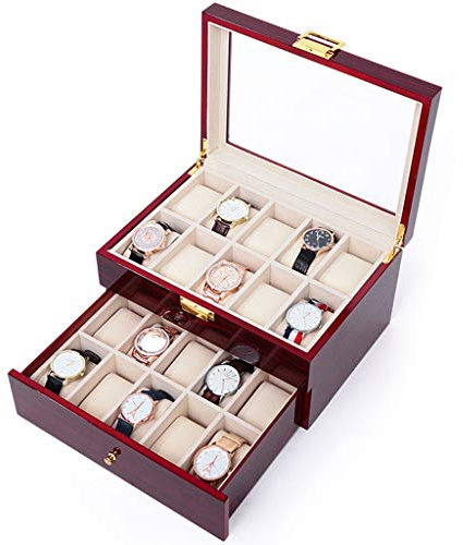 Uhrenbox Uhrenkoffer Uhrenkasten Uhrenbox Herren Valet Schubladenschrank Massivholz Uhrenbox Aufbewahrungsbox Holzbox bietet Platz für 20 Uhren, mit Glasdeckel