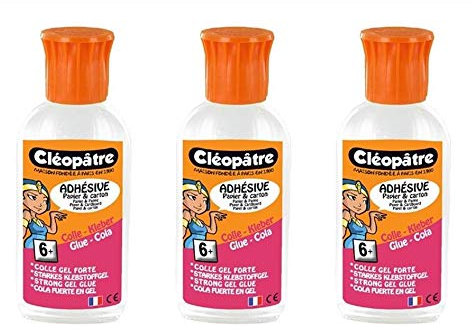 CLÉOPÂTRE Lot de 3 flacons de colle transparente forte Adhésive en 55 gr bouchon précis