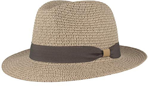 Strohhut Trilby Sommerhut Sonnenhut aus 100% Papier knautschbar mit Garnitur Besonders Leicht, Flexibel, Hautfreundlich Bequem Grau meliert, M