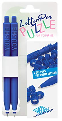 WEDO 2533003 Letter Pen PUZZLE, 2er Set, individualisierbar mit Buchstabenringen, austauschbare Mine, blau