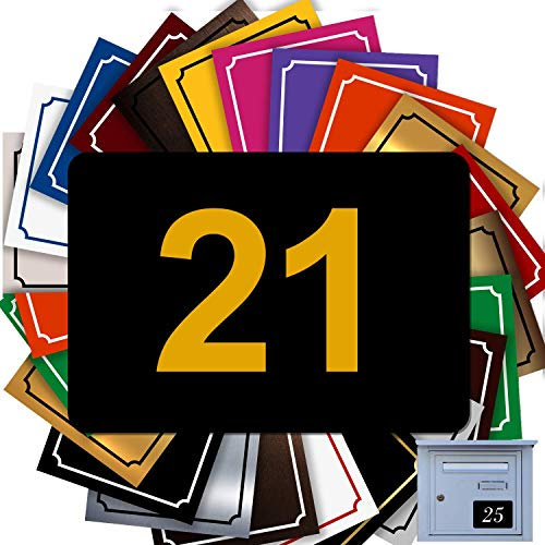 Numéro Pour Boîte Aux Lettres Adhésif - Numéro De Maison PVC – Plaque Gravée À Personnaliser - GRAND 10 x 7 cm (Noir écrit Or)