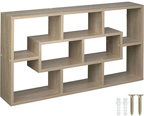 tectake 800849 Wandregal mit 8 Fächern, Holz Hängeregal (BxTxH): ca. 85 x 16 x 48 cm, inkl. Montagematerial (Holz hell, Eiche Sonoma)