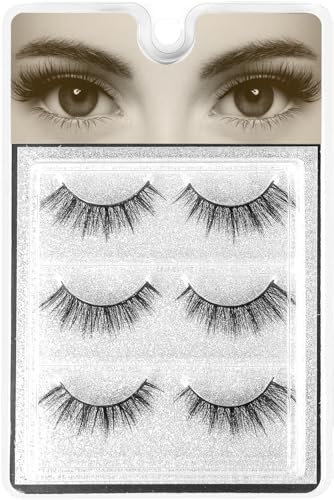 3D Mink False Eyelashes Natural Look Reusable Fake Lashes Volume Fluffy Soft Strip Lashes 3 Pairs No Glue