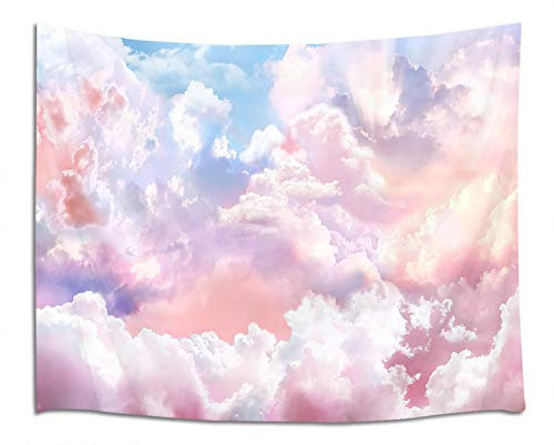 HVEST Rosa Wolke Wandteppich, bunt, abstrakte Wolken, natürliche Landschaft, Wandbehang für Schlafzimmer, Wohnzimmer, Teenager, Schlafsaal, Indie-Dekoration, Posterdecke, 203 x 152 cm