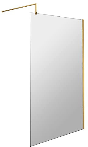 nuie WRSCBB011 Modern Bathroom 8mm Toughened Safety Glass Wetroom Screen with Support Bar, 1100mm, Brushed Brass