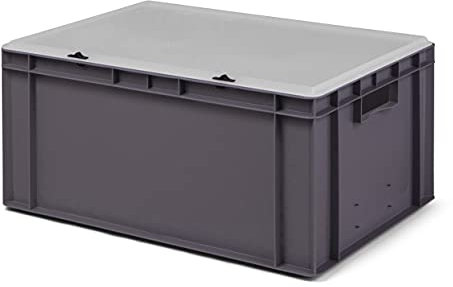 1a-TopStore Design Eurobox Stapelbox Lagerbehälter Kunststoffbox in 5 Farben und 16 Größen mit transparentem Deckel (matt) (grau, 60x40x28 cm)