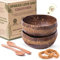 cocovibes ARUBA-2 Lot de 2 bols à céréales, à smoothie, en noix de coco avec anneau anti-basculement et cuillère en bois, pour dessert et bouddha durables