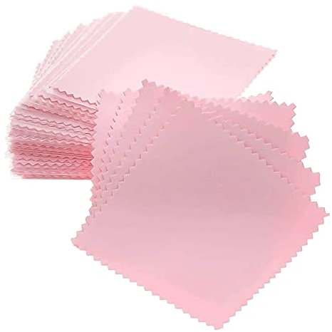 Chiffon de Nettoyage Bijoux,30 pcs Chiffon de Polissage Nettoyant Argent Bijoux pour Essuyer Lunettes Bague Bracelet Collier Or (8x8cm Rose)