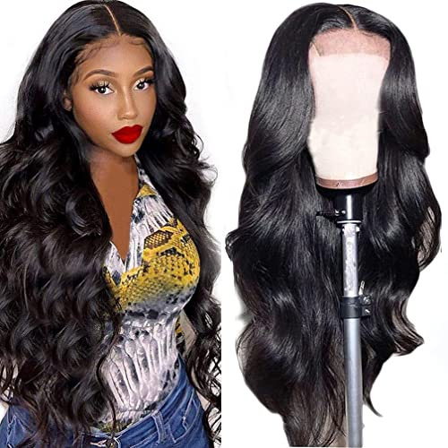 PORSMEER Lace Front Wigs Body Wave Hair Wig Natürliche Welle Locken Synthetische haar Perücke für Damen Schwarz Perücken 150% Dichte 22 Zoll