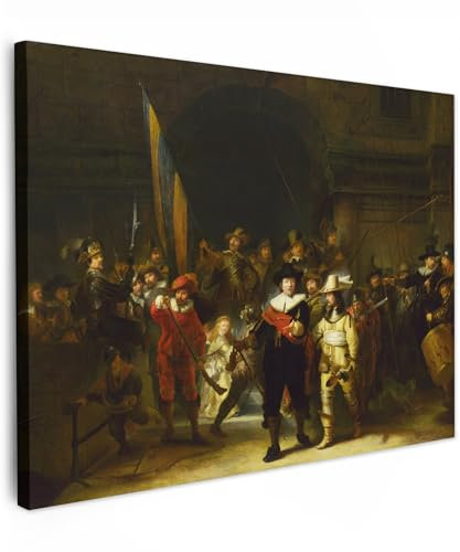 MuchoWow Leinwand Bilder, Einzigartige Wanddeko mit Rahmen, Die Nachtwache - Rembrandt van Rijn, Wandbilder Wohnzimmer, Deko Schlafzimmer 40x30 cm