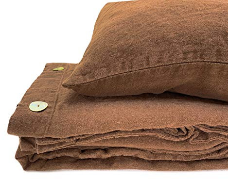 JOWOLLINA Kissenbezug Kopfkissenbezug 100% Leinen Stonewashed (Toffee, 80x80 cm, 220 g/m2)