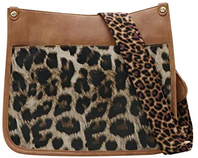Zyyfly Veganes Leder Geldbörse mittlere Größe Crossbody Taschen für Frauen mit Leopard Gitarrengurt, Brown5