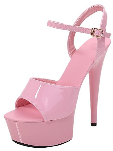 Minetom Damen Plateau Pumps High Heels Stiletto Schnallenschuhe Sandaletten Absatzschuhe Peep Toe Plattform Abend Party Sandalen Rosa 39 EU