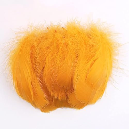 100 Stück Bunte Feder zum Basteln Naturfedern Gänsefedern Indianer Bastelfedern für DIY Kunstwerk Masken Hüte Ohrringe Haarschmucken Traumfänger Hochzeit Karneval Party Dekoration,7-12cm Dunkelgelb