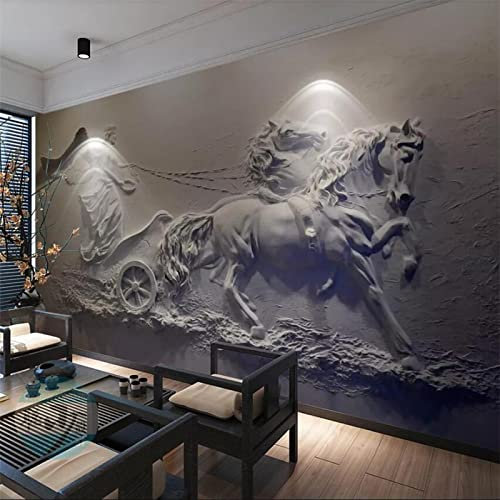 YABAOST 3D Wandbild Poster Tapete 300X200Cm Poster Tapete Pvc Wasserdicht Abnehmbare Wandbilder Für Schlafzimmer Tier Pferd Skulptur Wandbild Tapete Diy Büro Wohnkultur Poster