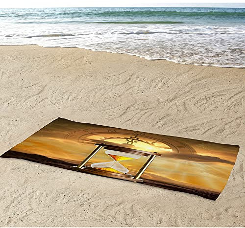 Chickwin Die Sanduhr Drucken Microfaser Strandtuch Große, Handtuch Leicht Tragbar Rechteckig Badetuch Schnelle trockene Wasseraufnahme Bad Pool Badetuch (150x180cm,goldene Uhr)