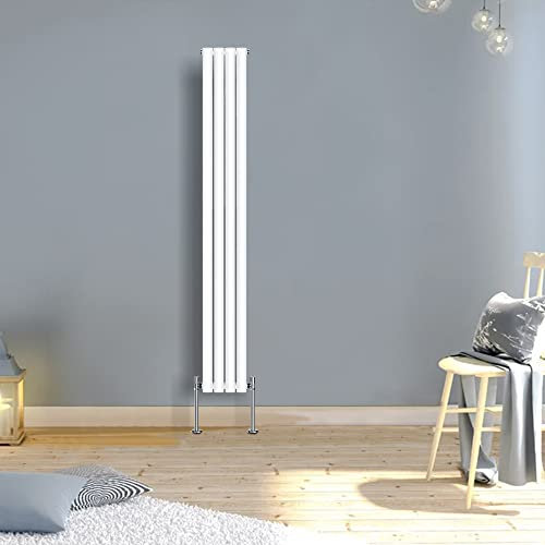 Warmehaus 1800x236mm Slimline Tall Vertical Radiators White Single Modern Wall-Mounted or Floor Standing Oval Panel Radiator