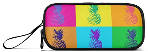Federmäppchen mit großem Fassungsvermögen, Ananas auf mehrfarbigem, modernem Pop-Art-Stil, Tasche für Mädchen, Jungen, Teenager, Studenten, Mittelschule, Uni, Büro, farbe, Einheitsgröße,