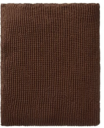 URBANARA Tagesdecke Ovelha 275x265 cm - 60% Baumwolle & 40% Leinen, Plaid - Ideal als Bettüberwurf Kuschel-Decke für Einzel- und Doppelbett - Nussbaum