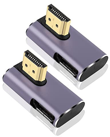 PNGKNYOCN Adaptador HDMI de 8k, 2 Paquete de 90 Grados HDMI 2.1 convertidor Masculino a Femenino, Soporte 8K@60Hz/4K@120Hz HDR, 48GBPS transferir Datos for HDTV,Projector,Laptop(90 Degree)