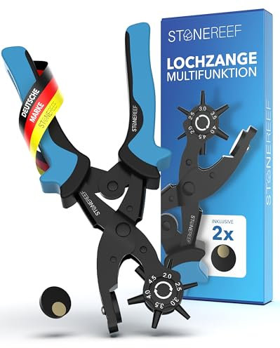 STONE REEF Lochzange für Leder - [inkl. 2x Stanzunterlagen], Gürtel-Lochzange, Lochzange Papier, Lochzange für Gürtel, Gürtel-Locher, Belt Hole Puncher, Lochstanzer Leder, Leder Lochzange, Gürtelzange