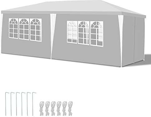 Joparri pavillon 3x6m Wasserdicht Gartenpavillon mit 6 Seitenteilen und Fenstern Gartenzelt stabil UV-Schutz Gartenpavillon für Freien, Garten, Party, Hochzeit, Picknick, Marktstand, Weiß