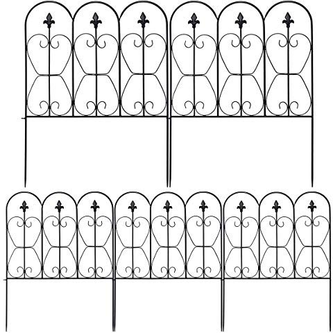 RELAX4LIFE Gartenzaun 5 Stück Set 80 x 63 cm, Teichzaun Metall, Beetzaun mit 5 Zaunelemente, Metallzaun Steckbar, Faltdraht Zäune, Dekozaun für Terrasse Garten, Schwarz