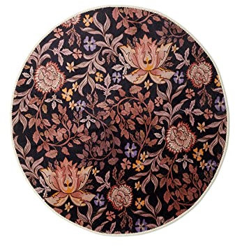 Essenza Teppich Ophelia Nightblue, Ø 90 cm, 60% Polyester, 30% thermoplastischesPolyurethan, 10% Baumwolle, Blumen