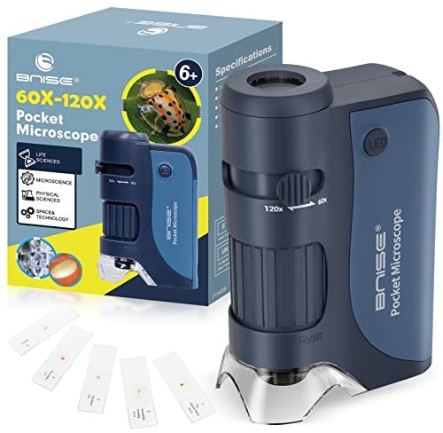 Microscope de Poche pour Enfants, microscopes Portables avec Zoom 60X-120X avec LED, Mini Microscope Portable avec 5 Lames de Microscope pour Apprendre, éducation et Exploration