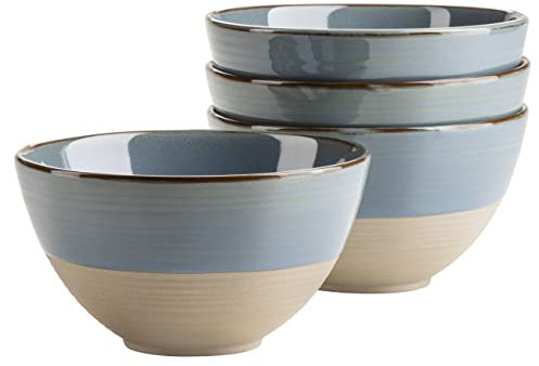 MÄSER Juego de 4 cuencos de cereales de la serie Nottingham con juego de líneas de filigrana y esmalte elegante, 4 cuencos de cerámica en un moderno aspecto vintage, gres, gris y azul