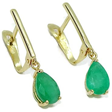 Wunderschöne Ohrringe aus 18-karätigem Gelbgold mit 2 natürlichen Smaragden im Tränenschliff, 7 x 5 Schaufelverschluss., cm, 100 % Gold 18 K, Smaragd