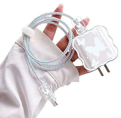 DiyGody Niedliche Ladegerät Schutzkabel Kabelschutz Set Kompatibel mit iPhone, Datenleitung Draht Bisse Saver USB Ladekabelschutz mit Schmetterling Muster für Mädchen, Anti-Breaking von Hunden Katzen