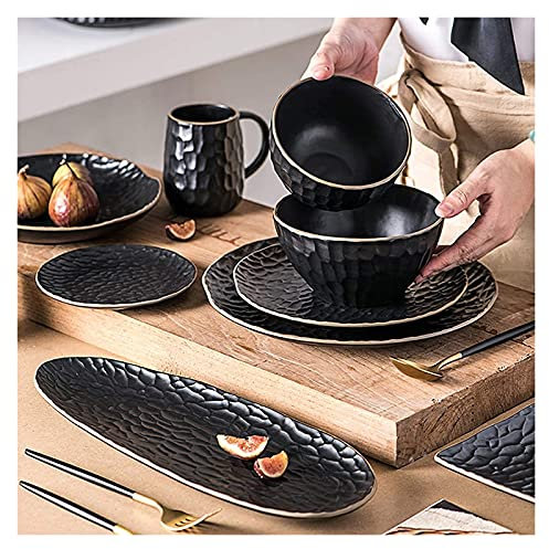 Juego de platos de comedor Juego de cena de gama alta Juegos de vajilla de cerámica Juego de vajilla de porcelana esmaltada negra de 39 piezas | Bowl Steak Plate y Mug para restaurante espec