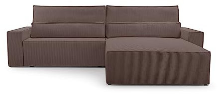 Ecksofa Denver L – Ottomane beidseitig montierbar, Ecksofa aus Cord, Couch für Wohnzimmer, Schlafsofa Sofagarnitur Eckcouch L-Form Cordstoff mit Bettkasten und Schlaffunktion (Poso 04 Braun)