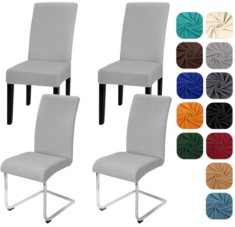 Yugarlibi Lot de 4 housses de chaise extensibles pour chaise basculante - Amovible et lavable - Protection pour cuisine, restaurant, hôtel, banquet, mariage (gris clair, 4 pièces)