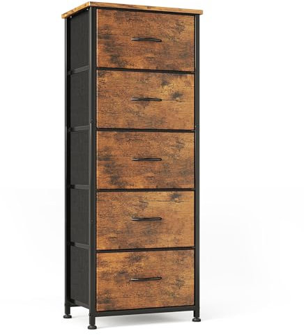 CAIYUN Chest of Drawers for Bedroom with 5 Drawers, Fabric Storage Drawer, Tall Brown Hallway Storage Unit
