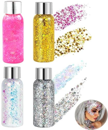 Pinceaux de Maquillage à Paillettes Pour Visage (Blanc Or Argent Rose) en Quatre Couleurs Pour le Visage et le Corps. C'est un Must Have Pour les Fêtes Mascarades Gel à Paillettes