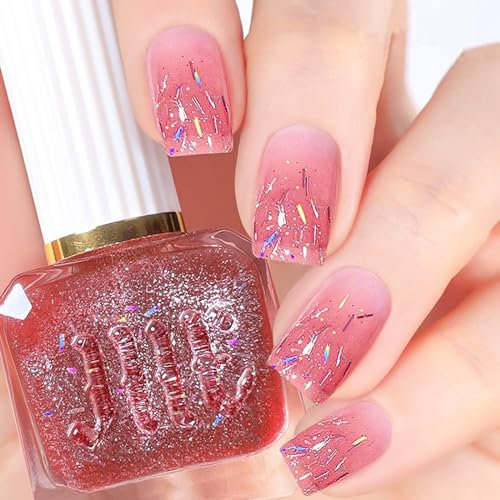 EONFAVE Glitter Nail Polish - Pink Nail Varnish - Quick Drying Glitter Nail Polish- Breathable Shinny Pink Glitter Nail Polish - No Need Baking Long Lasting Nail Polish for Women - No UV Needed