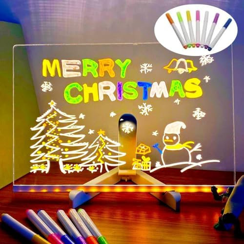 LED Note Board with 7 Colors Pen, LED Drawing Board, Dry Erase LED Light Up Acrylic Message Board Doodle Desktop Memo Illuminated Wordpad Gift for Children School Cafe Home Office Christmas (30x20cm)
