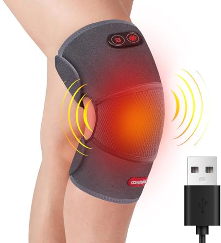 comfheat Beheizter Kniewickel mit Massage-Vibration USB betrieben Knie-Massagegerät für Gelenk Arthritis Schmerzlinderung Warmes Kompressen-Knie-Heizkissen Einstellbare Temperatur