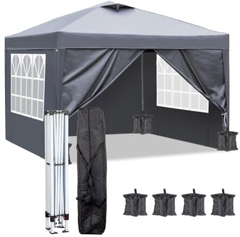 Bonnlo Pop Up Gazebo with Sides and Vent, Easy Setup Instant Canopy, Folding Garden Party Tent, Portable Event Shelter, Grey 3m x 3m