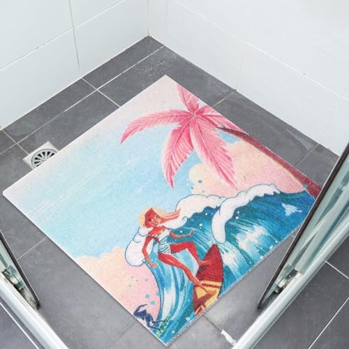 Duschmatte,Duschmatte rutschfest Kinder,Weich Komfort Sicherheits Duscheinlage,Antibakterielle Badematte mit Ablauflöchern,Maschinenwaschbar Badewannenmatte Quadratisch rutschfest,60x60cm (Surfer)