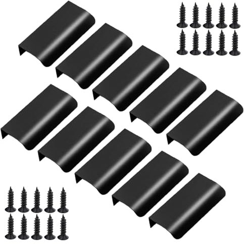 Gotetiso Poignée Invisible 10 Pièces Pour Meuble et Cuisine - Dissimulée, d'Armoire, de Porte - Noir en Alliage d'Aluminium - Encastrée Avec Vis 80mm