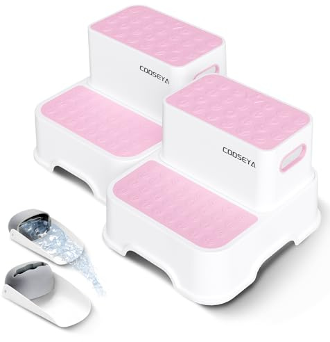 COOSEYA 2 Tritthocker für Kinder, Kleinkind-Tritthocker für Waschbecken, rutschfester Doppeltritt für Kleinkinder, Badezimmer, multifunktionaler Toilettenhocker für Kinder, Toilettentöpfchentraining