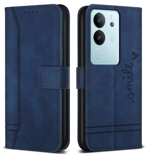 Bravoday Hülle für VIVO V29 5G / S17 Pro 5G, PU Ledertasche Handyhülle mit Kartenfäch & Kickstand, Flip Schutzhülle Kompatibel mit VIVO V29 5G / S17 Pro 5G, Blau