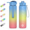 HOMEEX Motivational Fitness Sport Water Bottles with Straw & Time Maker, BPA-free Plastic Drink Bottle 1l Design for Girls, Boy Running,cycling (Grey Yellow & Black (Blue Yellow and Pink-3N, 1000ML)