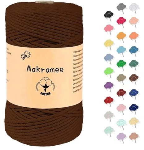 Uvolo 3mm x 200m Makramee Garn, Baumwollgarn, Macrame Kordel für Basteln, Pflanzenbügel-Karamellfarbe